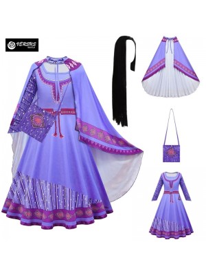 Simil Asha Costume Vestito Carnevale Manica Lunga Bambina Cosplay Dress WISH01